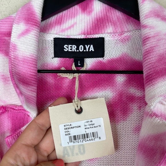SER.O.YA Gloria Cardigan Dress in White Pink Swirl Size Large NWT - Picture 10 of 13